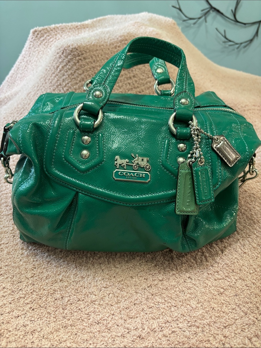Coach Emerald Green Leather Satchel Shoulder Bag